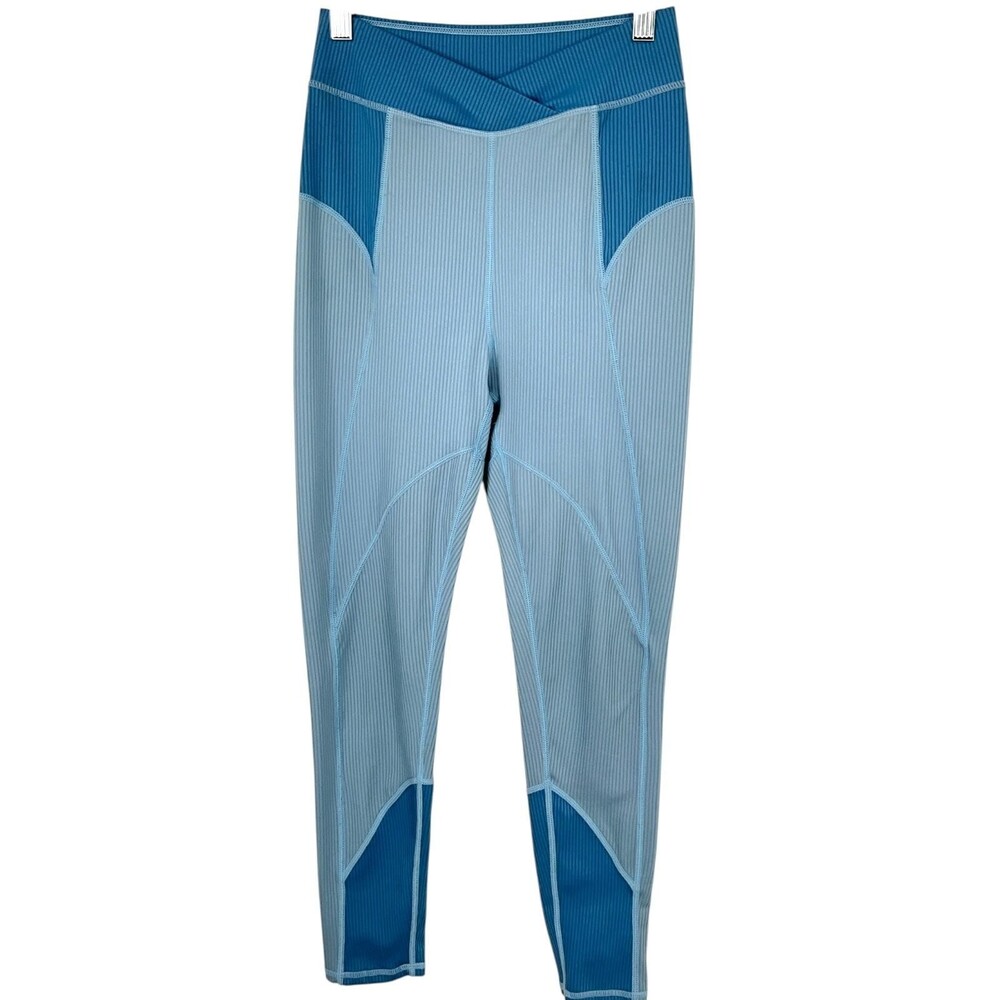 For Love & Lemons Ella Leggings Womens Small Blue Ribbed High Rise Ankle Yoga
